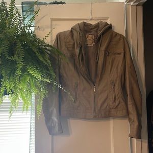 Downtown Coalition lined hooded pleather jacket